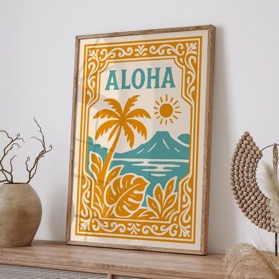 Aloha Hawaii Tropical Landscape Coastal Decor Poster, Unframed Paper Poster 24x36in