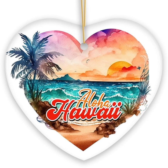 Aloha Hawaii Tropical Watercolor Beach Ornament, Nature Paradise Christmas Gift