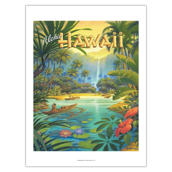 Aloha Hawaii - Vintage Hawaiian Travel Poster by Kerne Erickson - Fine Art Matte Paper Print (Unframed) 24x32in