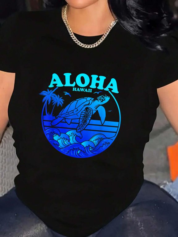 Aloha Hawaiian Beach Maori Sunset Turtle T-Shirt Graphic Tee summer Tops For Women Round Neck Fashion Cotton shirts