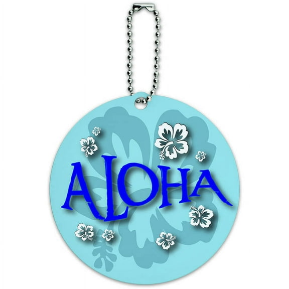Aloha Hawaiian Greeting Hibiscus Flowers Round Luggage ID Tag Card for Suitcase or Carry-On