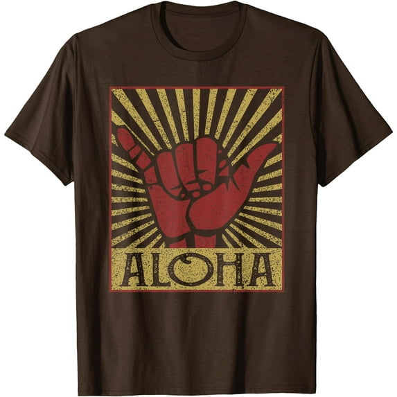 Aloha Hawaiian Hawaii Vintage Distressed Shaka Sign Unisex T-Shirt for Men Women,Dark Chocolate Color,Size XL