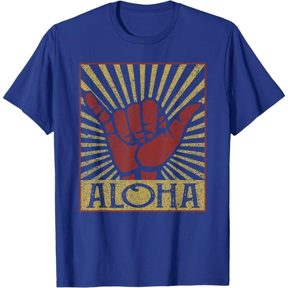 Aloha Hawaiian Hawaii Vintage Distressed Shaka Sign Unisex T-Shirt for Men Women,Royal Blue Color,Size 5/6
