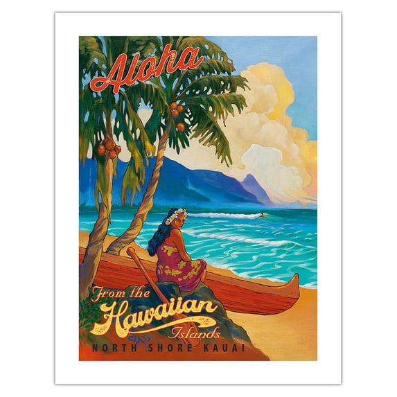 Aloha From the Hawaiian Islands - North Shore Kauai Hawaii - Vintage Hawaiian Travel Poster by Rick Sharp - Bamboo Fine Art 290gsm Paper (Unframed) 17x22in