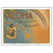Aloha Hawaiian Islands - Rainbow State - Vintage Hawaiian Color Postcard c.1944 - Master Art Print (Unframed) 9in x 12in