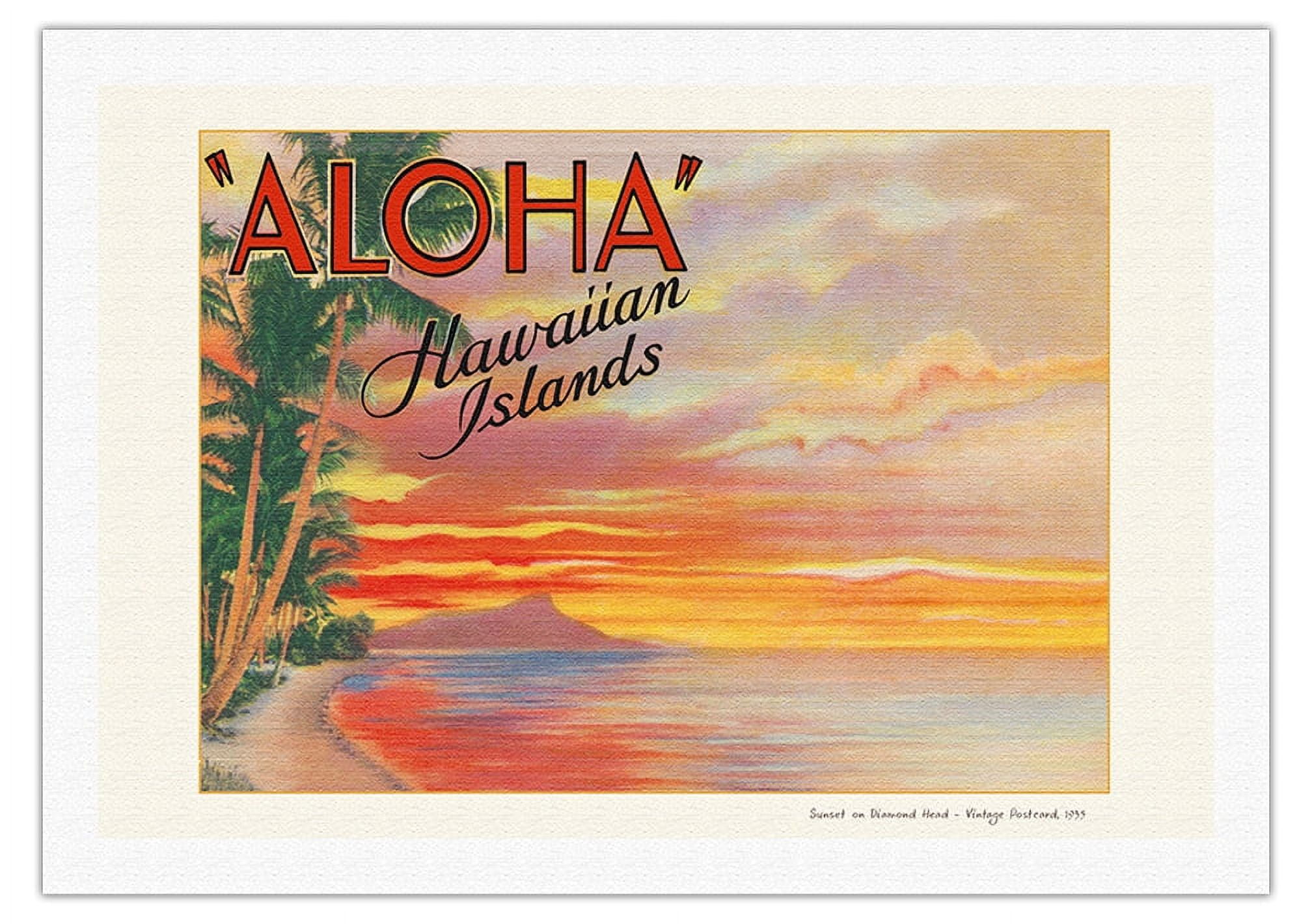 Aloha Hawaiian Islands - Sunset on Diamond Head - Vintage Hawaiian