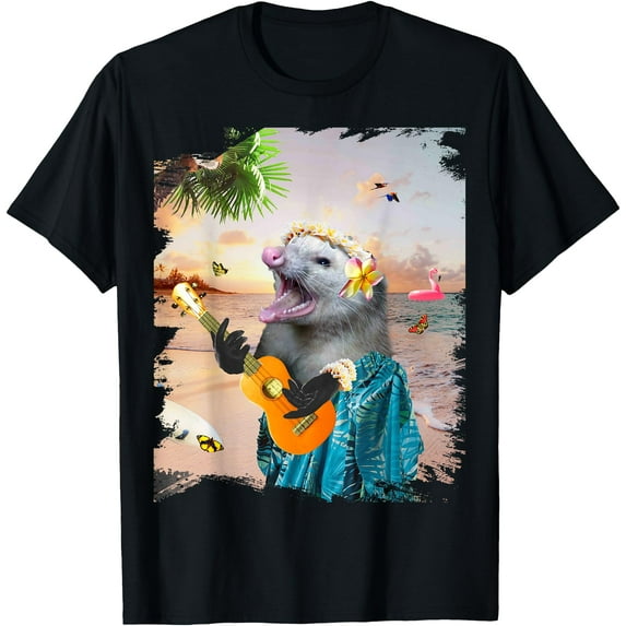 Aloha Hawaiian Possum Opossum Beach Funny Unisex T-Shirt for Men Women Kids Toddler,Black Color,Size 5/6
