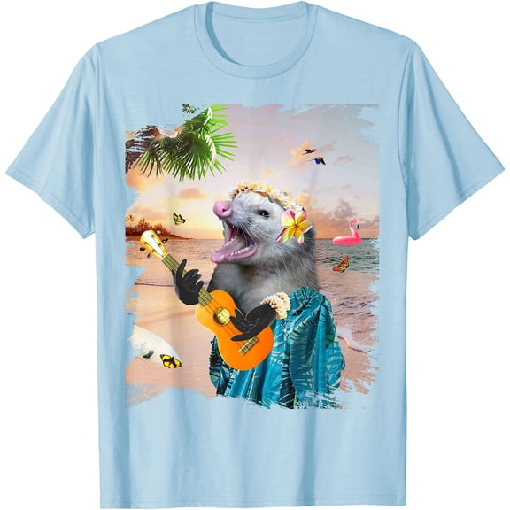 Aloha Hawaiian Possum Opossum Beach Funny Unisex T-Shirt for Men Women Kids Toddler,Light Blue Color,Size M