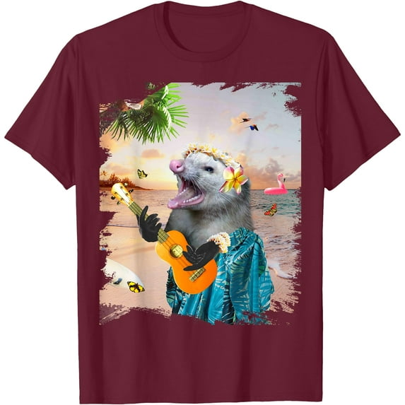 Aloha Hawaiian Possum Opossum Beach Funny Unisex T-Shirt for Men Women Kids Toddler,Maroon Color,Size 2XL
