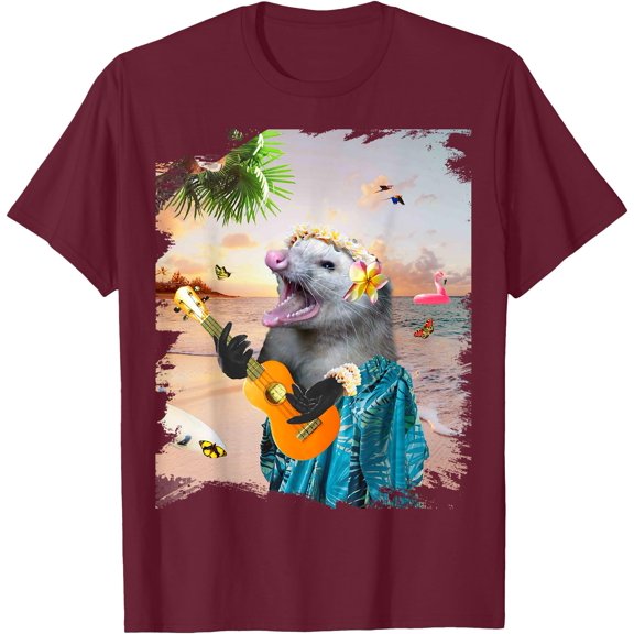 Aloha Hawaiian Possum Opossum Beach Funny Unisex T-Shirt for Men Women Kids Toddler,Maroon Color,Size L