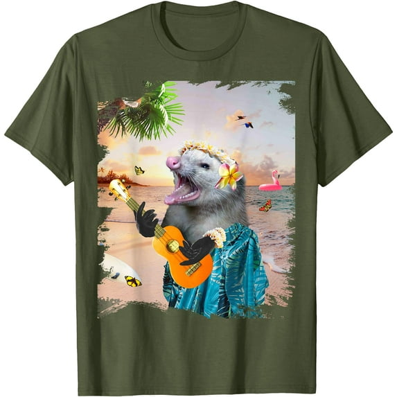Aloha Hawaiian Possum Opossum Beach Funny Unisex T-Shirt for Men Women Kids Toddler,Military Green Color,Size M