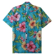 ALVISH Aloha Hawaiian Shirts for Men 67 Short Sleeve Button Down Holiday Turquoise 4XL