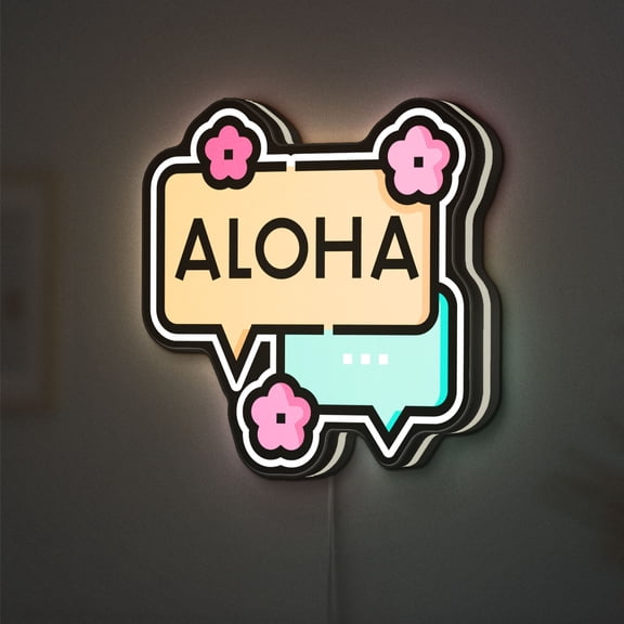 Aloha Hello Speech 3D Novelty Light Box, Personalized Text Option, Hawaiian Greeting Themed Light Decor for Tropical Island Vibes and Wall Art (Height 12 inch, 30cm)
