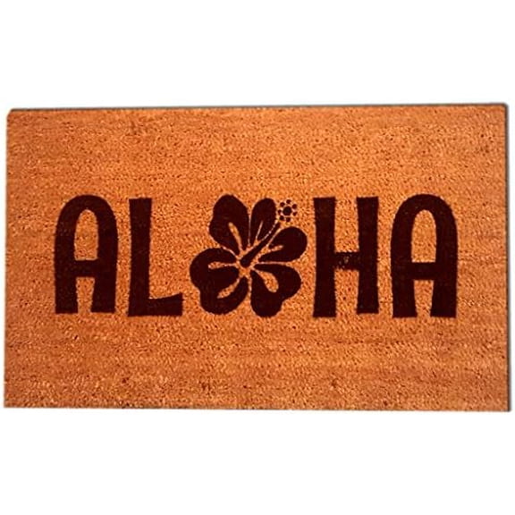 Aloha Hibiscus Flower Laser Engraved Coir Fiber Doormat 30 x 18$$Garden & Patio