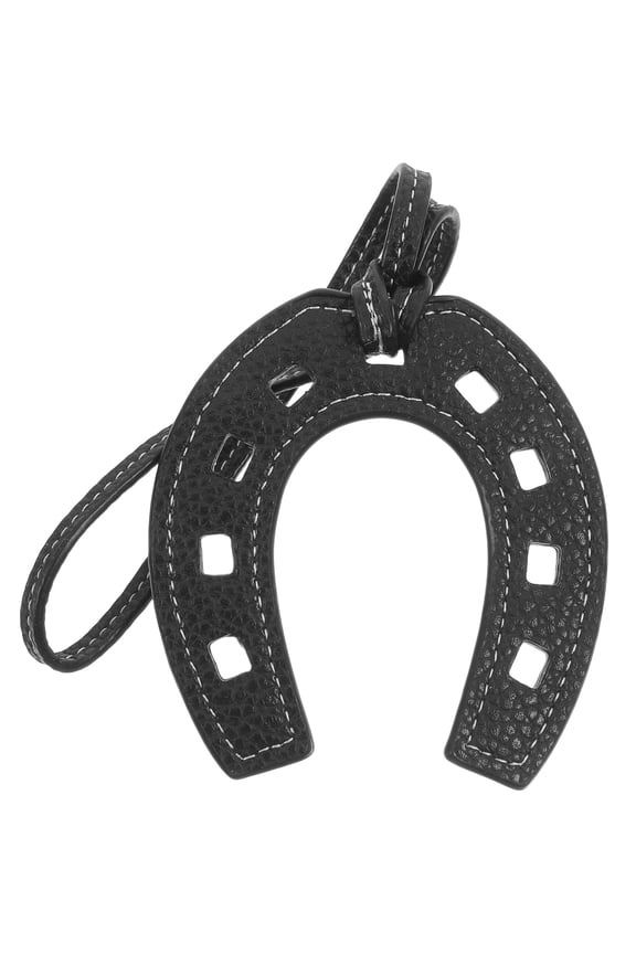 Horseshoe Pendant PU Leather U Shaped Creative Bag Hanging Decorative Fashion Keychain (Black)