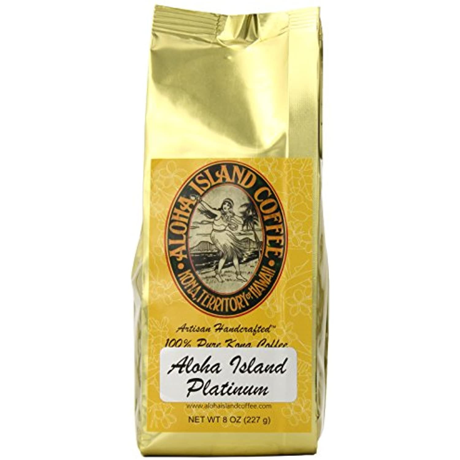 Aloha Island Coffee Platinum Organic 100 Pure Kona Coffee, 8 Oz Whole