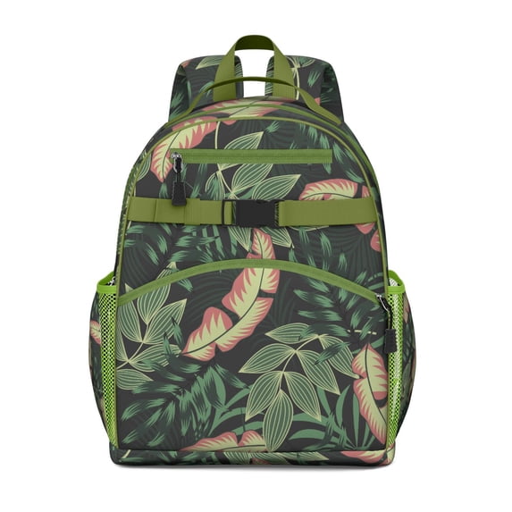 Aloha Jungle Leaves Waterproof Backpack - Breathable Padded School Bag with Chest Strap for Commuters