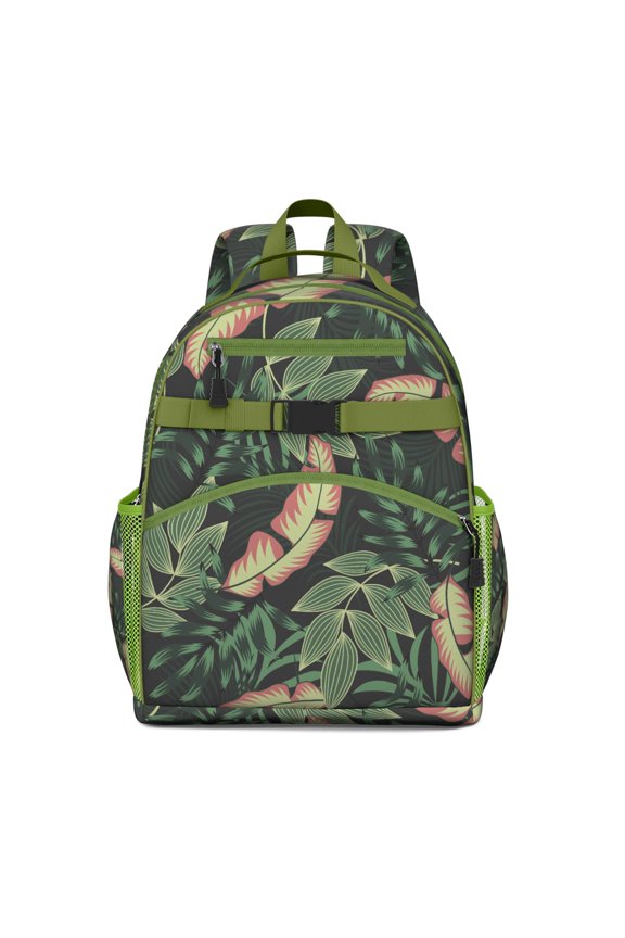 Aloha Jungle Leaves Waterproof Backpack - Breathable Padded School Bag with Chest Strap for Commuters