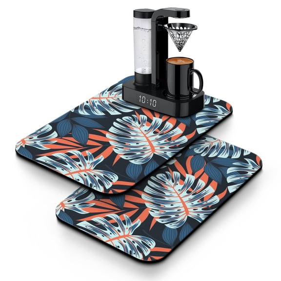 Aloha Leafy Coffee Mat Set of 2 Multi-Purpose Mats for Espresso Makers & Kitchen Countertops