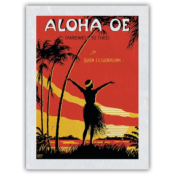 Aloha Oe (Farewell to Thee) - Famous Song Written by Queen Lili'uokalani of Hawaii - Vintage Hawaiian Sheet Music by LeMorgan c.1915 - Japanese Unryu Rice Paper Art Print (Unframed) 12 x 16 in