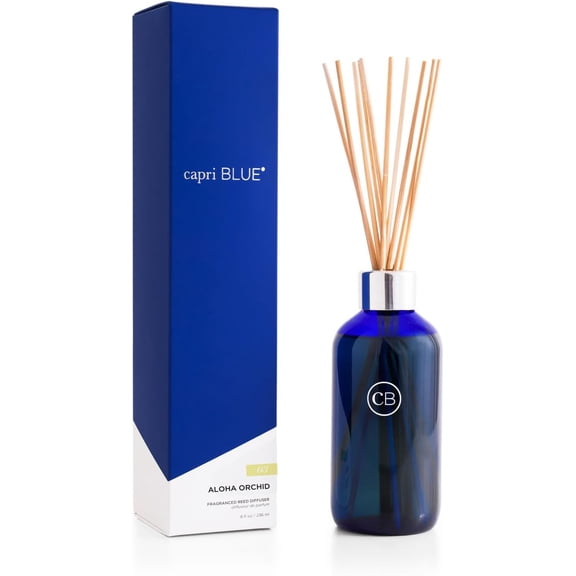 Aloha Orchid Reed Set - Includes Reed Sticks, Fragrance Oil, and Glass Bottle - Luxury Scented Room Fresheners - Cobalt Blue (8 fl oz)