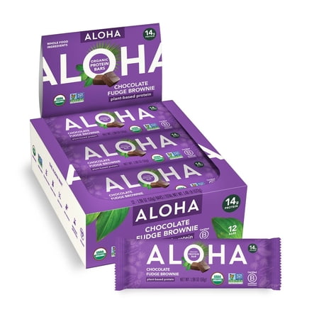 Aloha Organic Plant-Based Protein Bar Chocolate Fudge Brownie -- 12 Bars