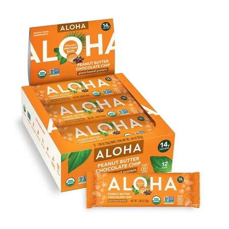 Aloha Organic Plant-Based Protein Bars Peanut Butter Chocolate Chip -- 12 Bars