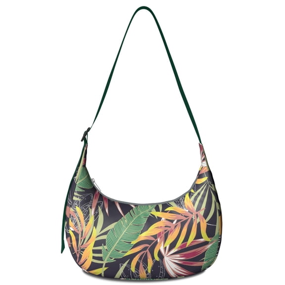 Aloha Palm Inspired Crossbody Bag for Women Hawaiian Jungle Leaves Corduroy Shoulder Purse with Adjustable Strap Tropical Plant Crescent Sling Bag
