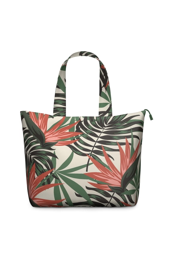 Aloha Palm Inspired Weekender Bag - Lightweight Large Capacity Tote with Zippered Pockets, Durable Handles, Tropical Plant Design for Travel, Work & Daily Essentials