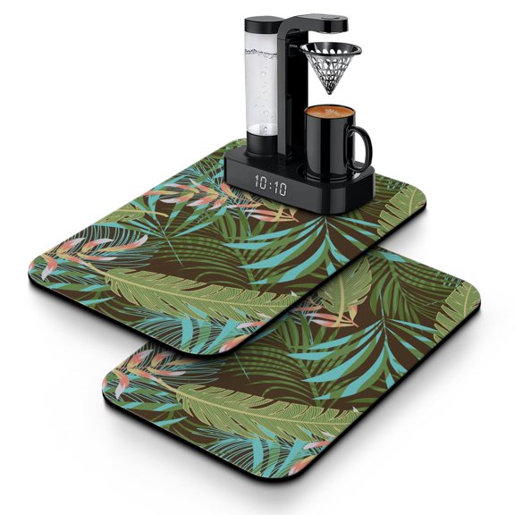 Aloha Palm Leaf Coffee Maker Mat 2 Pack Summer Vibes, 4-Layer Protection for Machines & Counters
