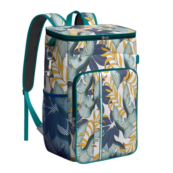 Aloha Palm Leaf Cooler Backpack, Leakproof Insulated Lunch Backpack with Floral Botanical Print for Men Women Beach Hiking Use