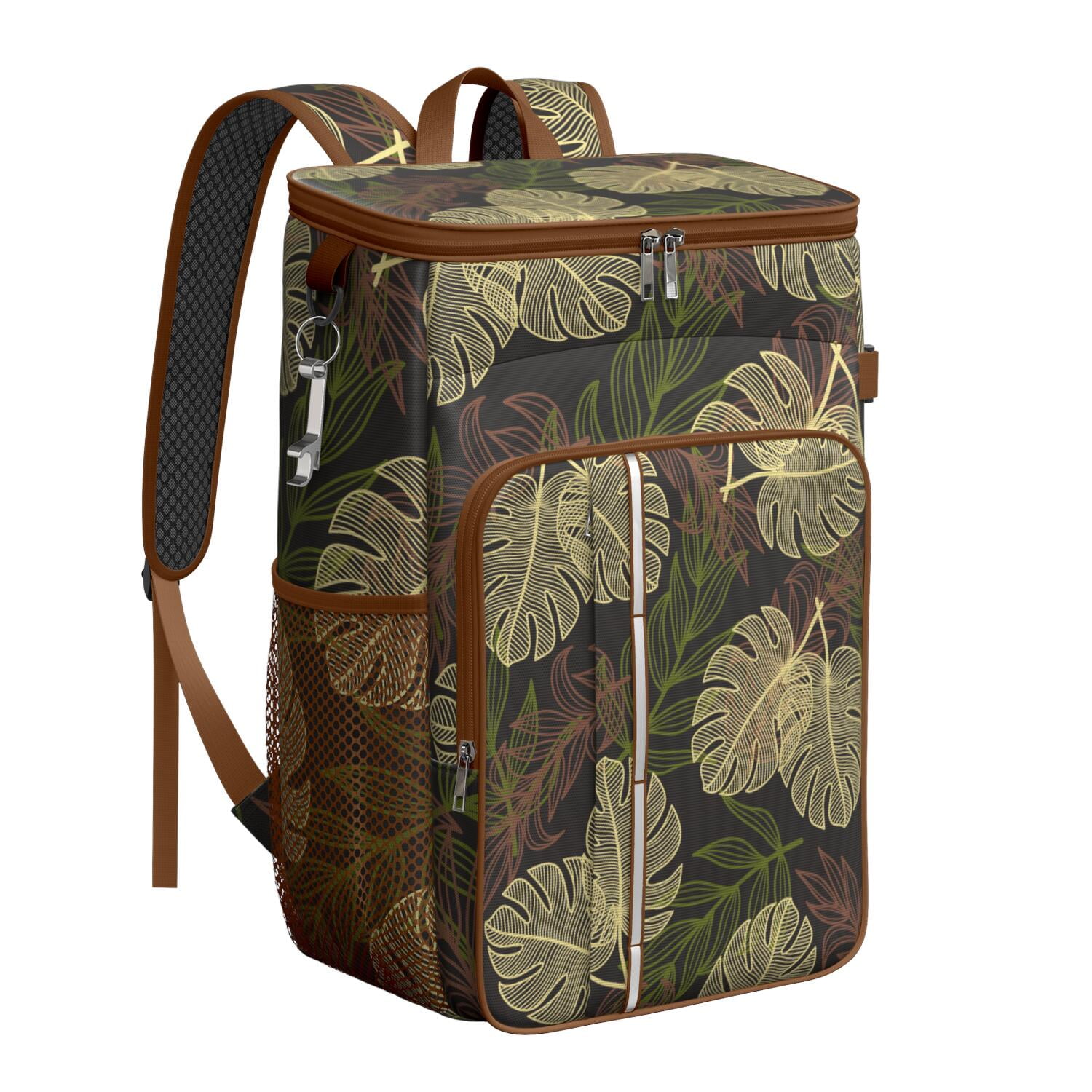 Botanical Jungle Leaves Insulated Backpack Cooler, Leakproof 