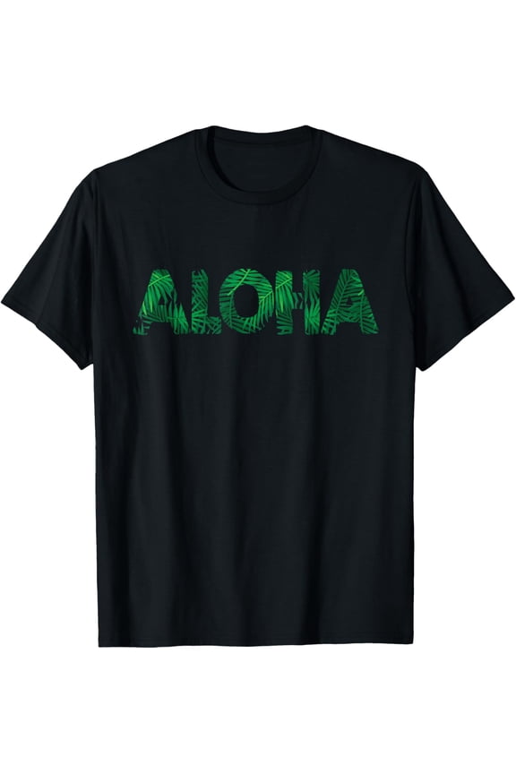 Aloha Palm Leaves T-Shirt- Classic Tropical print shirts Unisex 100% Cotton Crew Neck T-Shirt Breathable Casual Everyday Wear Affordable Graphic Soft Cheap t shirts