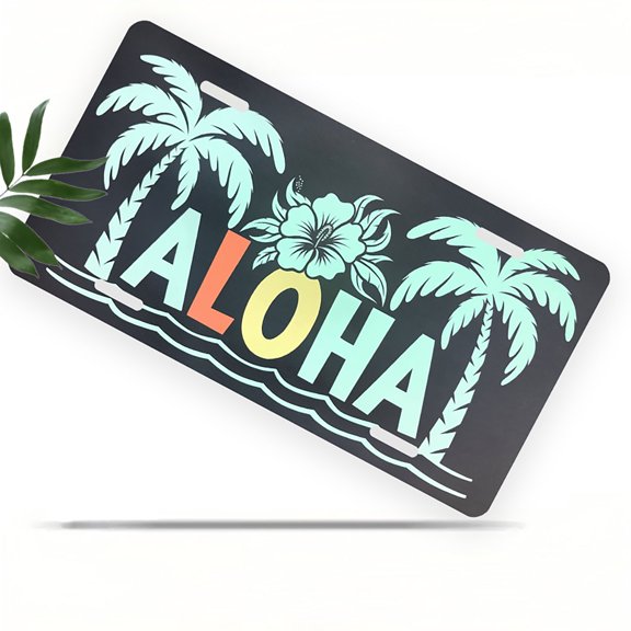 Aloha with Palms Front License Plate, Metal License Plate, Funny Standard Plates Personalized Novelty Decorative For Men/Women/Boys/Girls Car 6×12 Inch