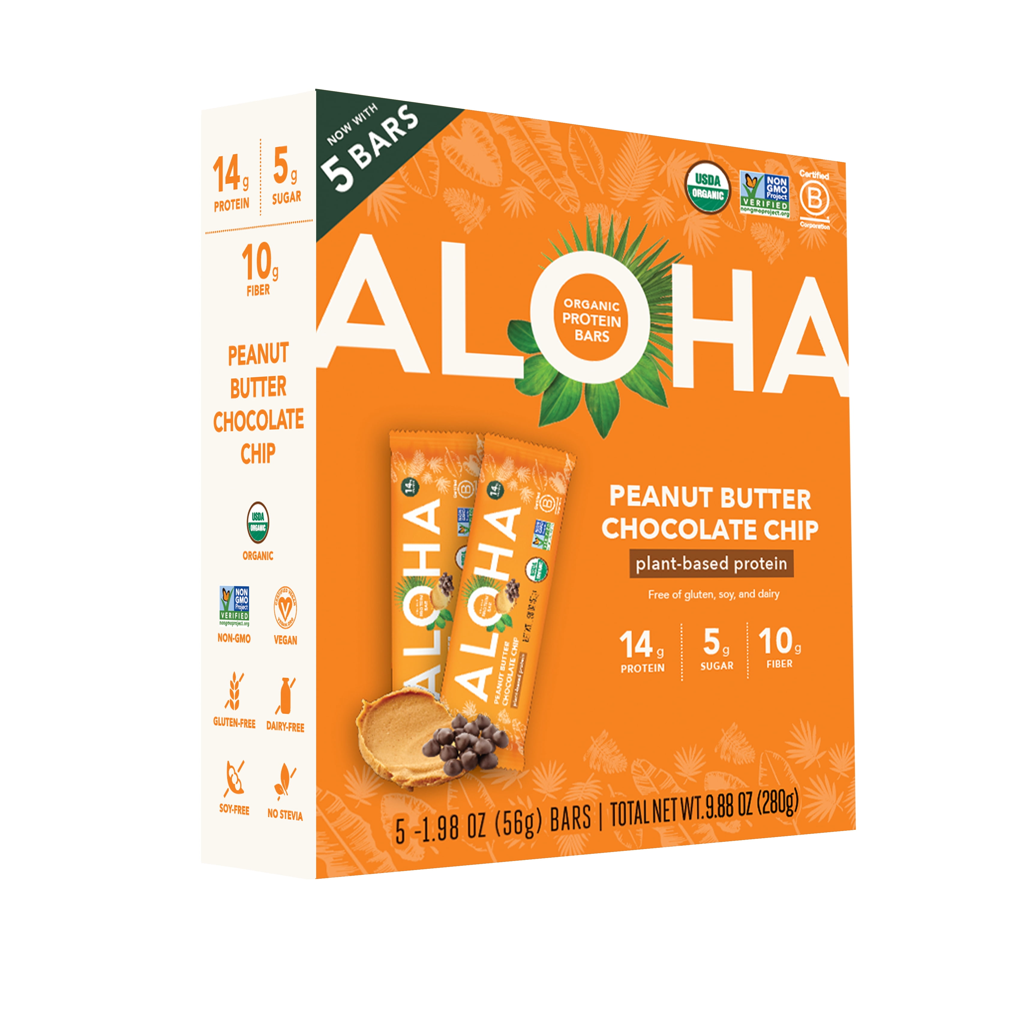 Aloha Peanut Butter Chocolate Chip, Protein Bars 5pk