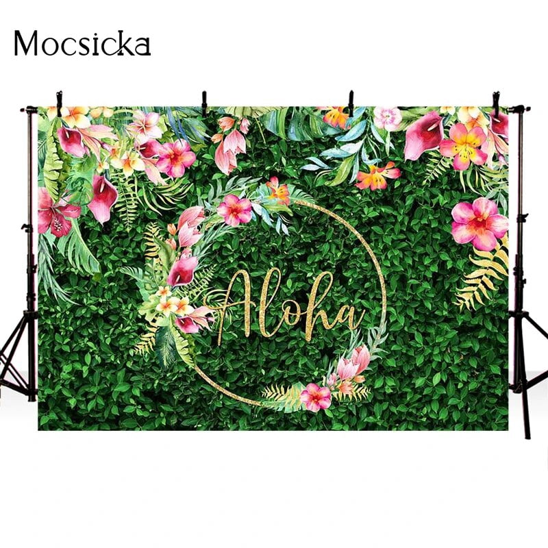 Aloha Photography Background Green Grass Flowers Decoration Baby Shower