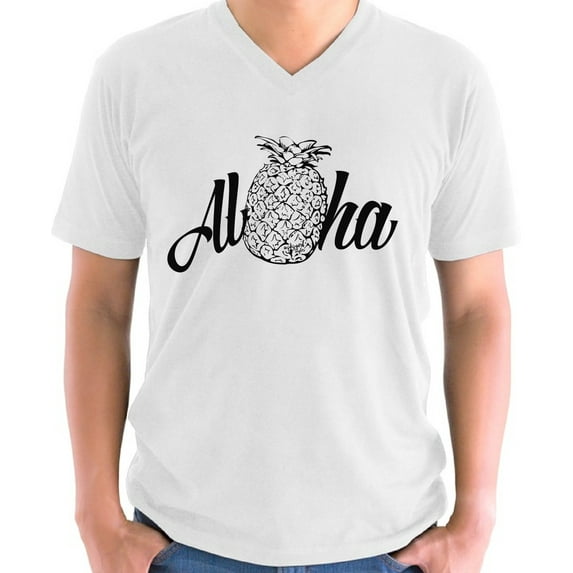 Aloha Pineapple V-Neck T-Shirt for Men - S M L XL 2XL Graphic Tee - Beach Vibes Vacation V neck Cool Mens Shirt