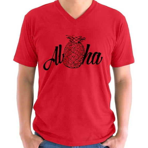 Aloha Pineapple V-Neck T-Shirt for Men - S M L XL 2XL Graphic Tee - Beach Vibes Vacation V neck Cool Mens Shirt