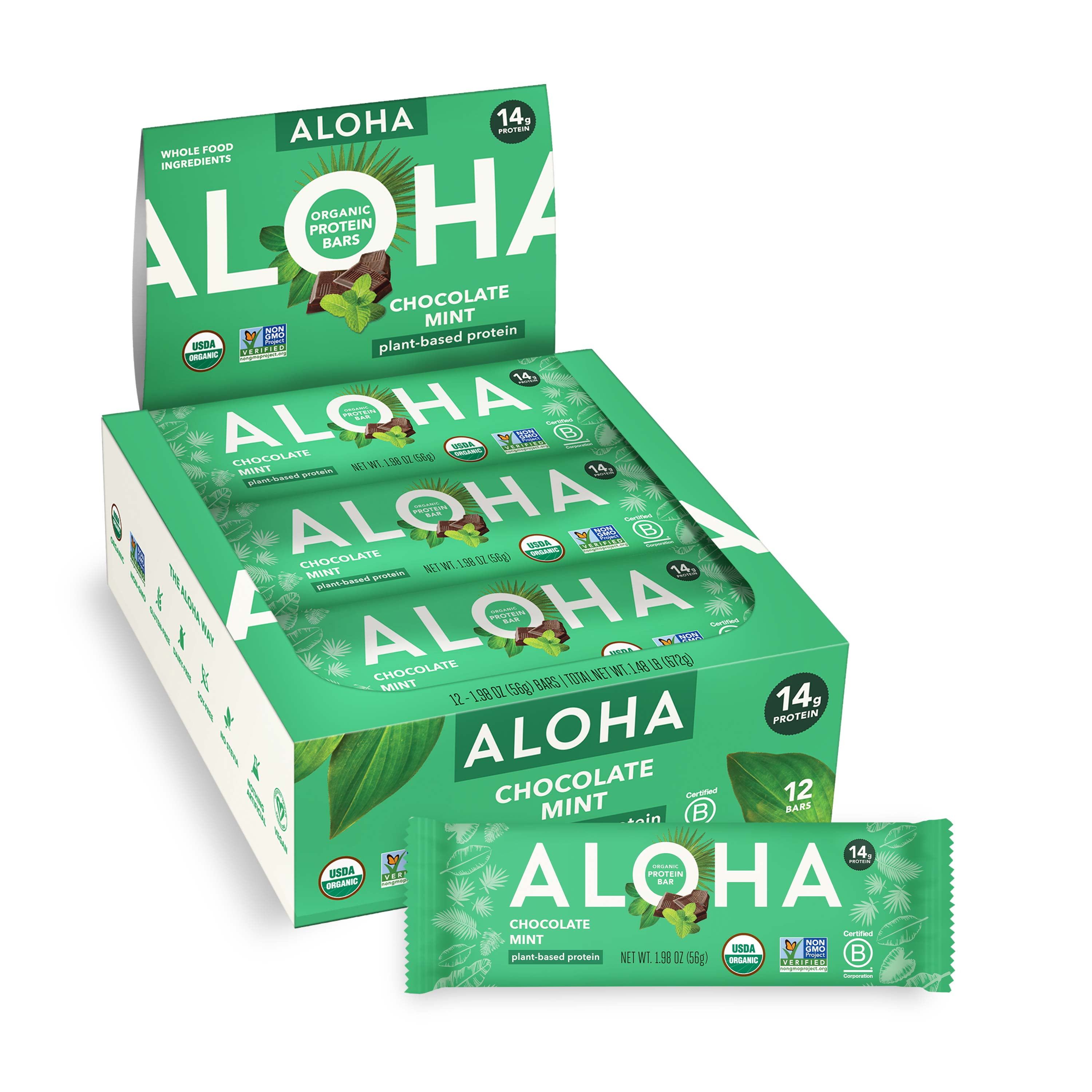 Aloha PlantBased Protein Bars Box Chocolate Mint 12 Bars