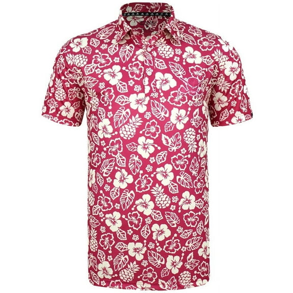 Aloha ProCool Men's Hawaiian Golf Shirt (Red/Tan)