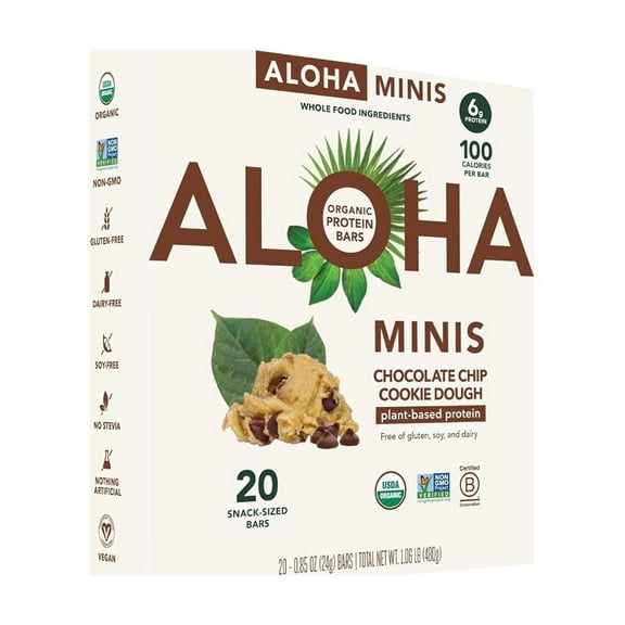 Aloha Protein Mini Bars Chocolate Chip Cookie Dough - 20 Mini Bars Pack of 3
