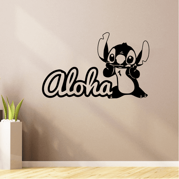 Aloha Quote Stitch Lilo and Stitch Disney Cartoon Wall Sticker Art Decal for Girls Boys Room Bedroom Kindergarten Nursery House Fun Home Decors Stickers Wall Art Vinyl Decoration Size (24x40 inch)