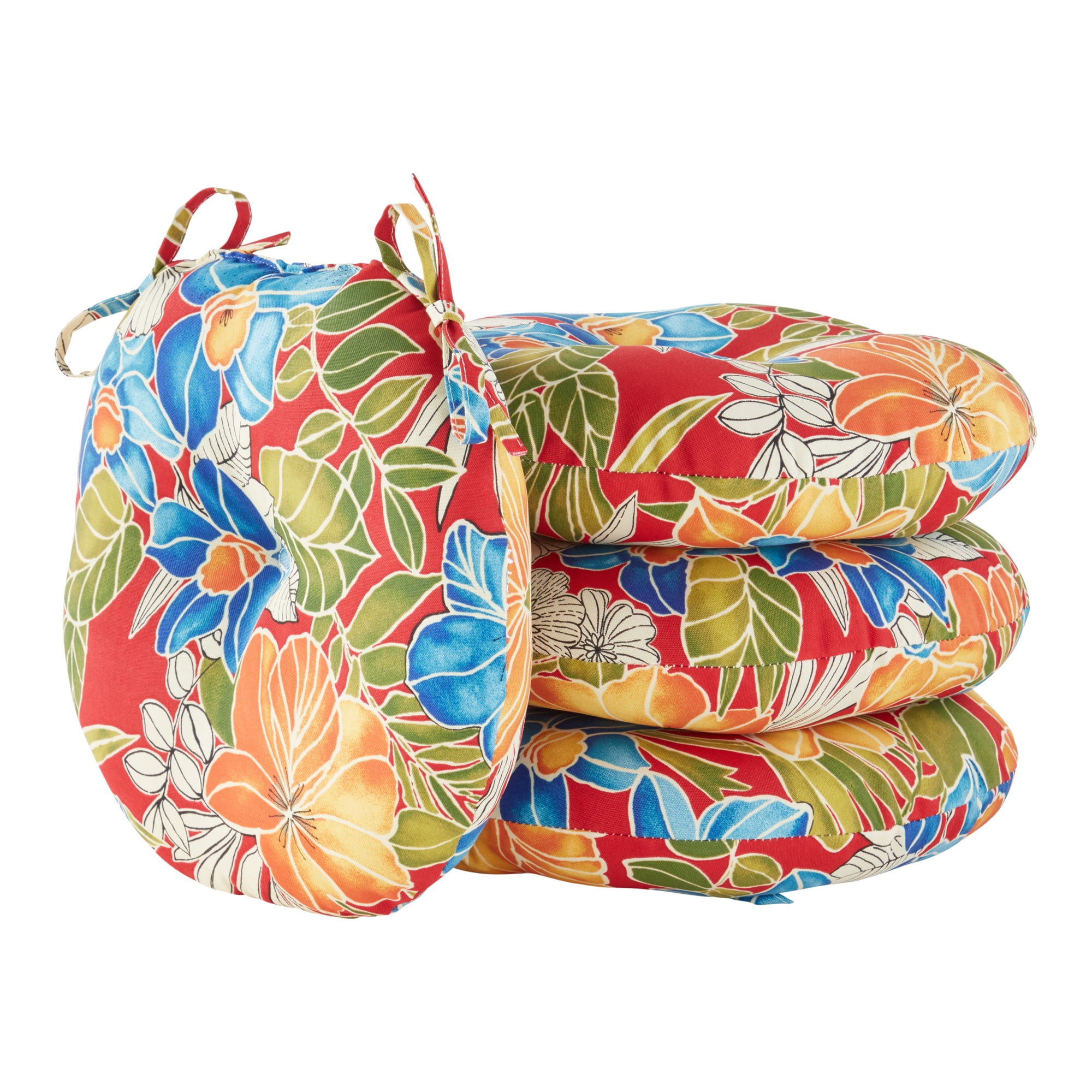 Aloha Red Floral 15 in. Round Outdoor Reversible Bistro Seat Cushion