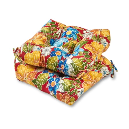 Aloha Red Floral 20 in. Square Outdoor Tufted Seat Cushion (set of 2) by Greendale Home Fashions