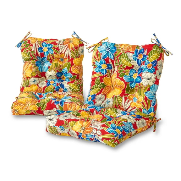Aloha Red Floral 42 x 21 in. Outdoor Tufted Dining Chair Cushion (Set of 2) by Greendale Home Fashions