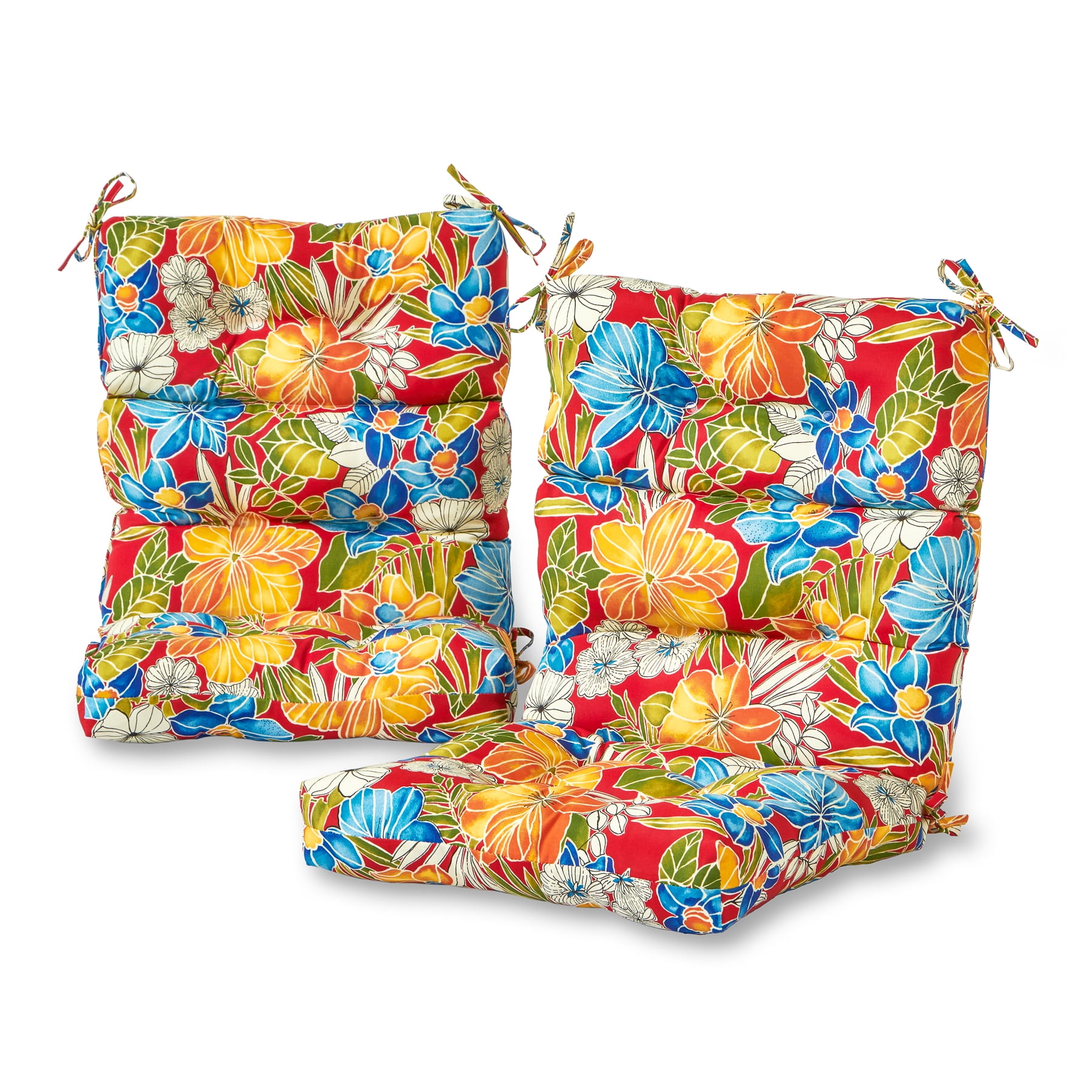Aloha Red Floral High Back Chair Cushions Set of 2