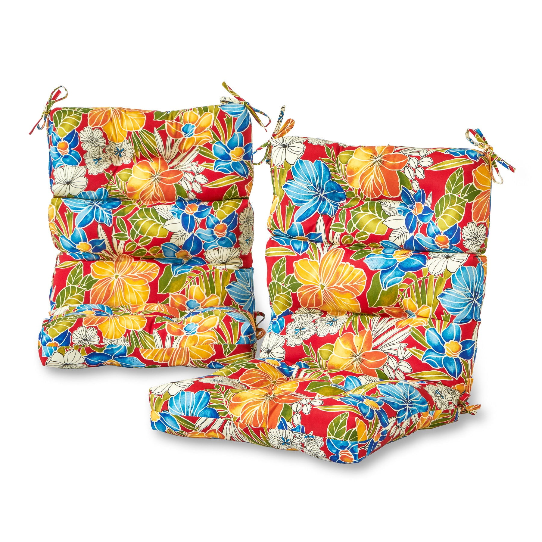 Aloha Red Floral 44 x 22 in. Outdoor High Back Chair Cushion (set of 2