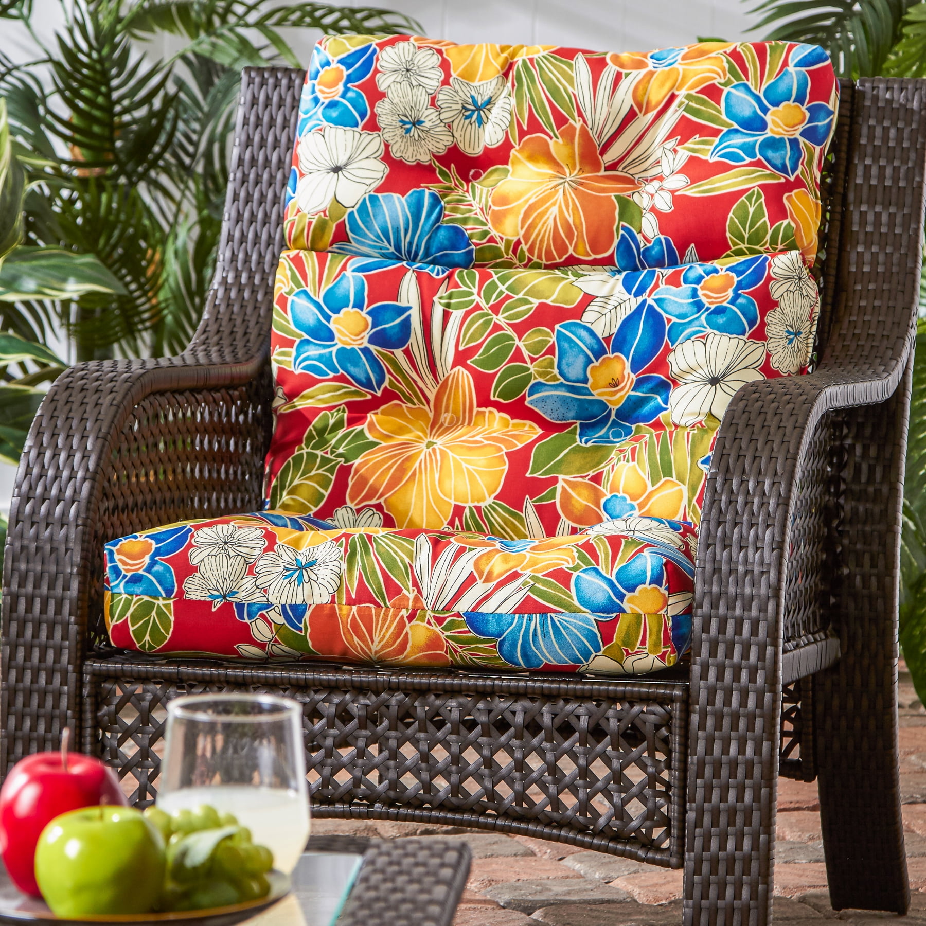 Aloha Red Floral Outdoor High Back Chair Cushion