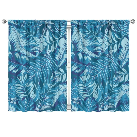 Aloha Retro Theme 2-Piece Kitchen Curtains, 42x63 Inch Tropical Plant & Jungle Leaves Print Semi-Sheer Window Treatment Panels