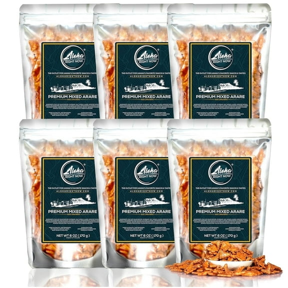 Aloha Right Now Arare Rice Crackers – Hawaiian Mochi Crunch Snack Mix (6oz, Pack of 6)